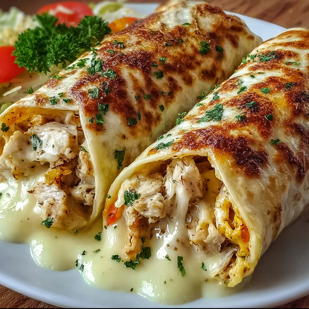 A plate of food with a burrito and a salad.