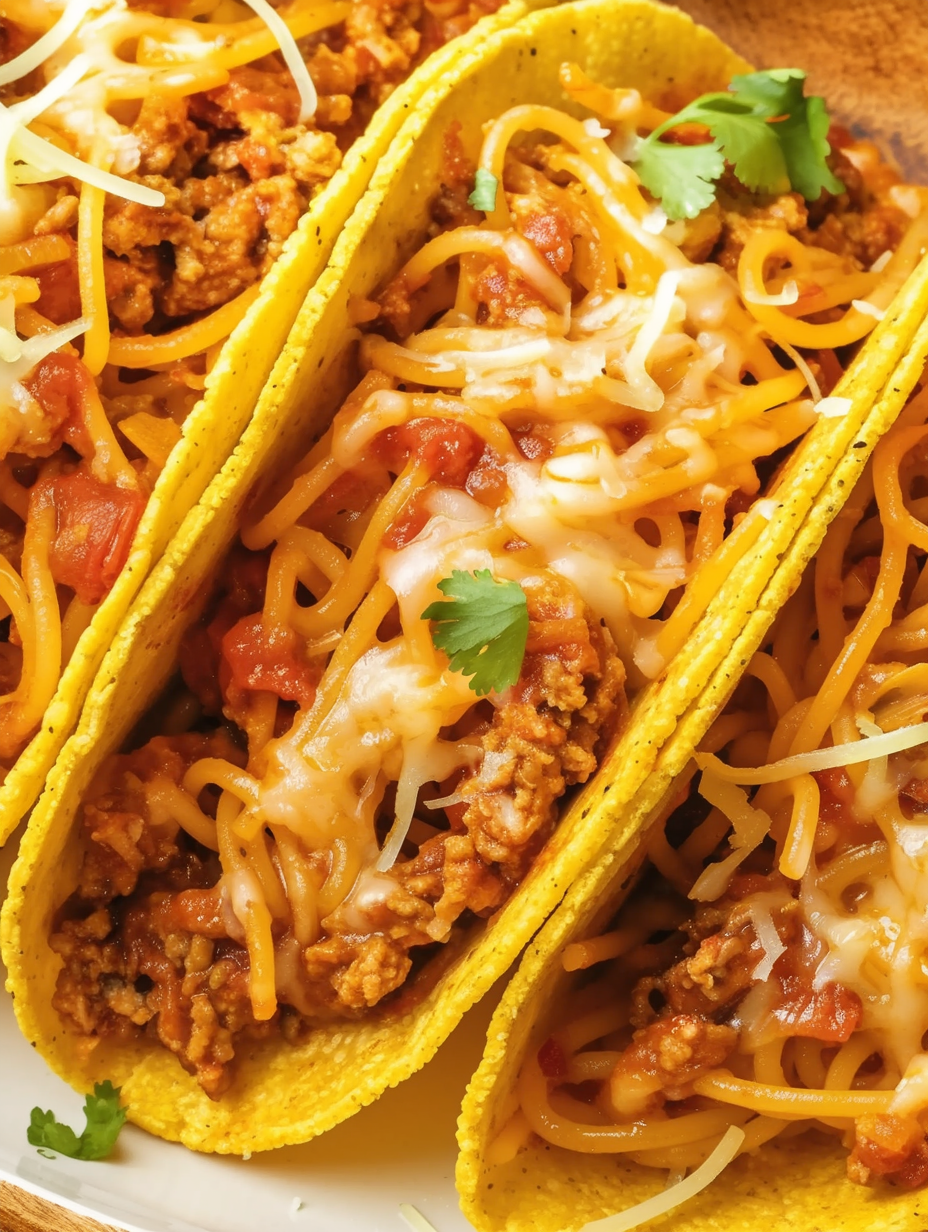 Two tacos with meat and cheese.