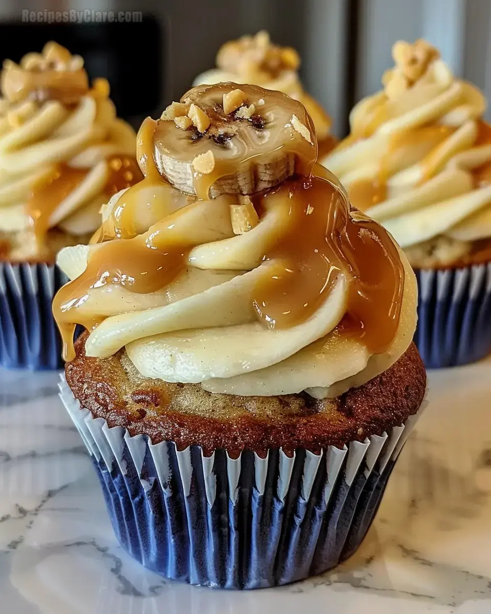 Sweet Banana Peanut Cupcakes with Caramel