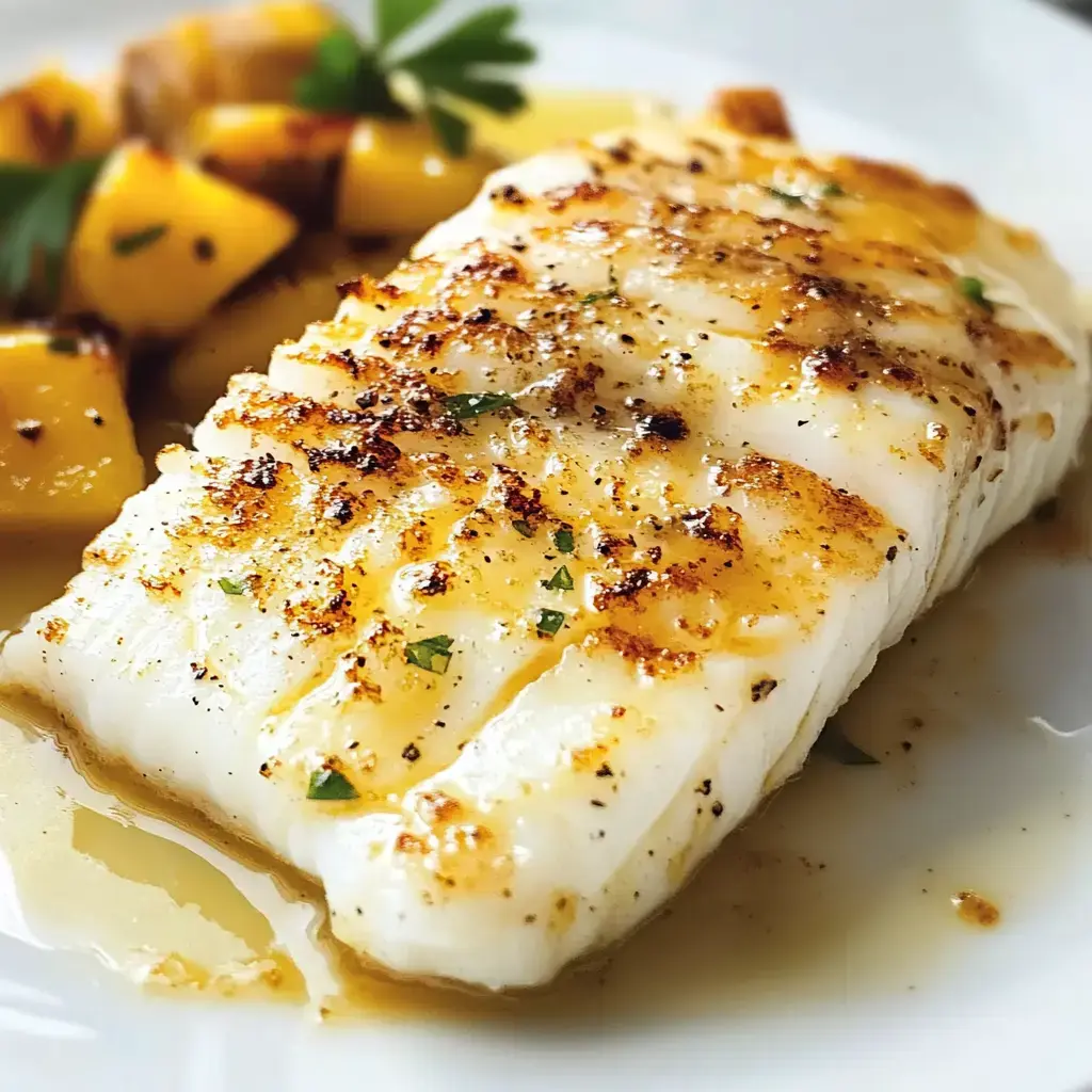 A beautifully cooked piece of fish, garnished with herbs, served alongside roasted yellow squash.