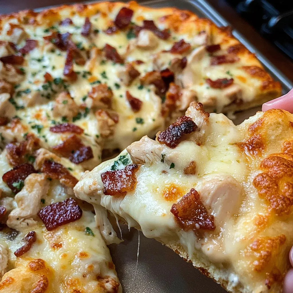 Chicken Bacon Alfredo Pizza on Cheddar Bay Biscuit Crust