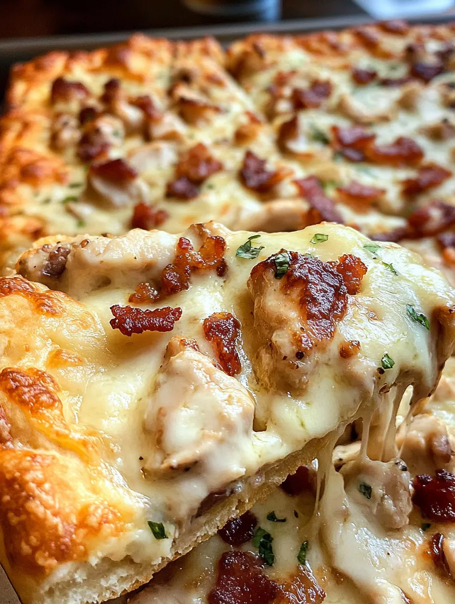 Delicious Chicken Bacon Alfredo Pizza on Cheddar Bay Biscuit Crust