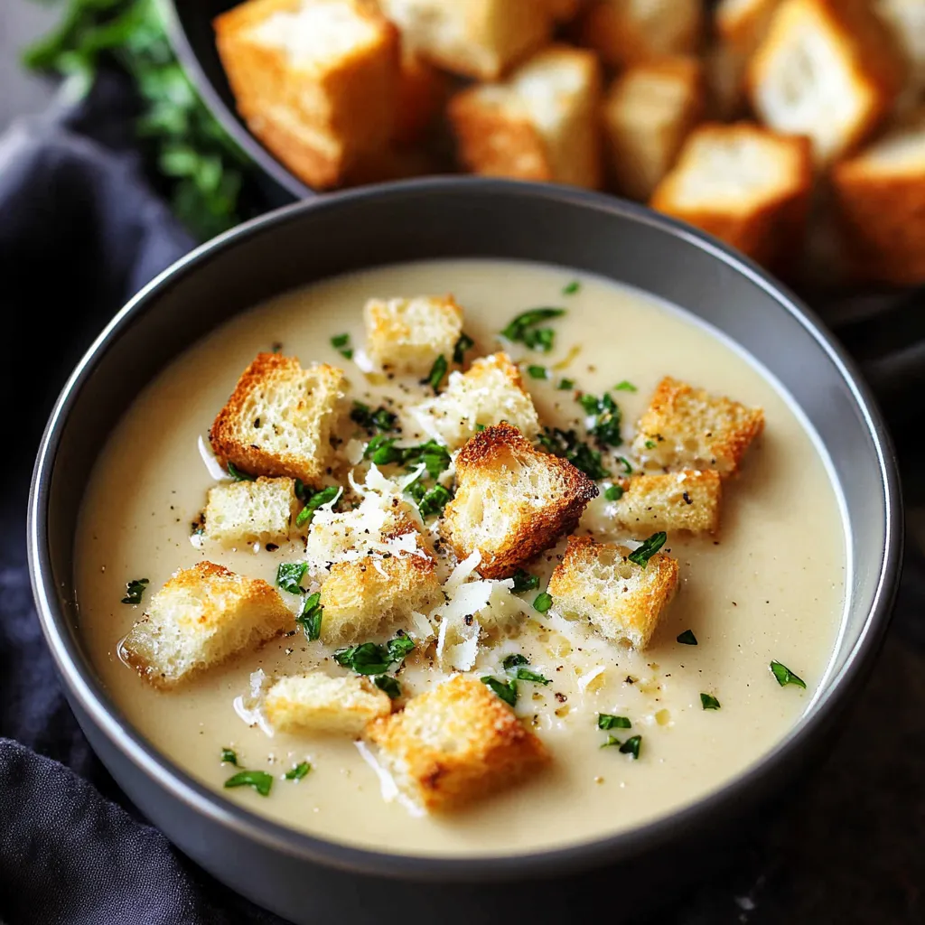 Creamy Garlic Bread Soup with Homemade Croutons