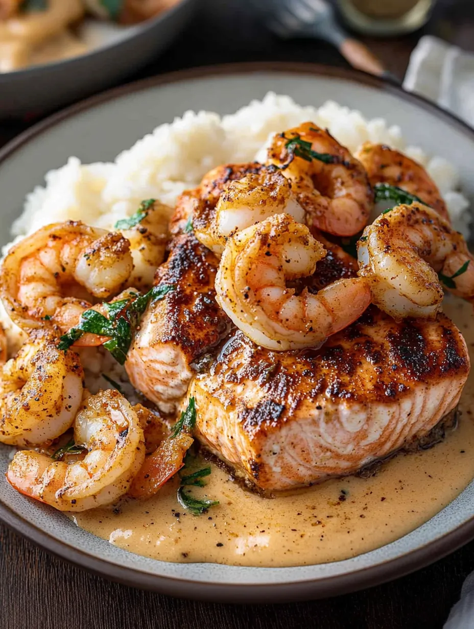 Cajun Salmon & Shrimp in Creamy Cajun Sauce