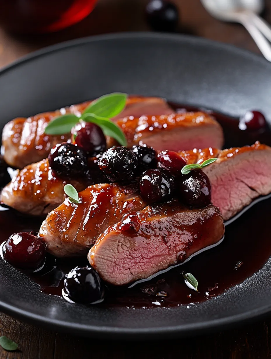 Seared Duck Breast with Cherry Pinot Noir Reduction