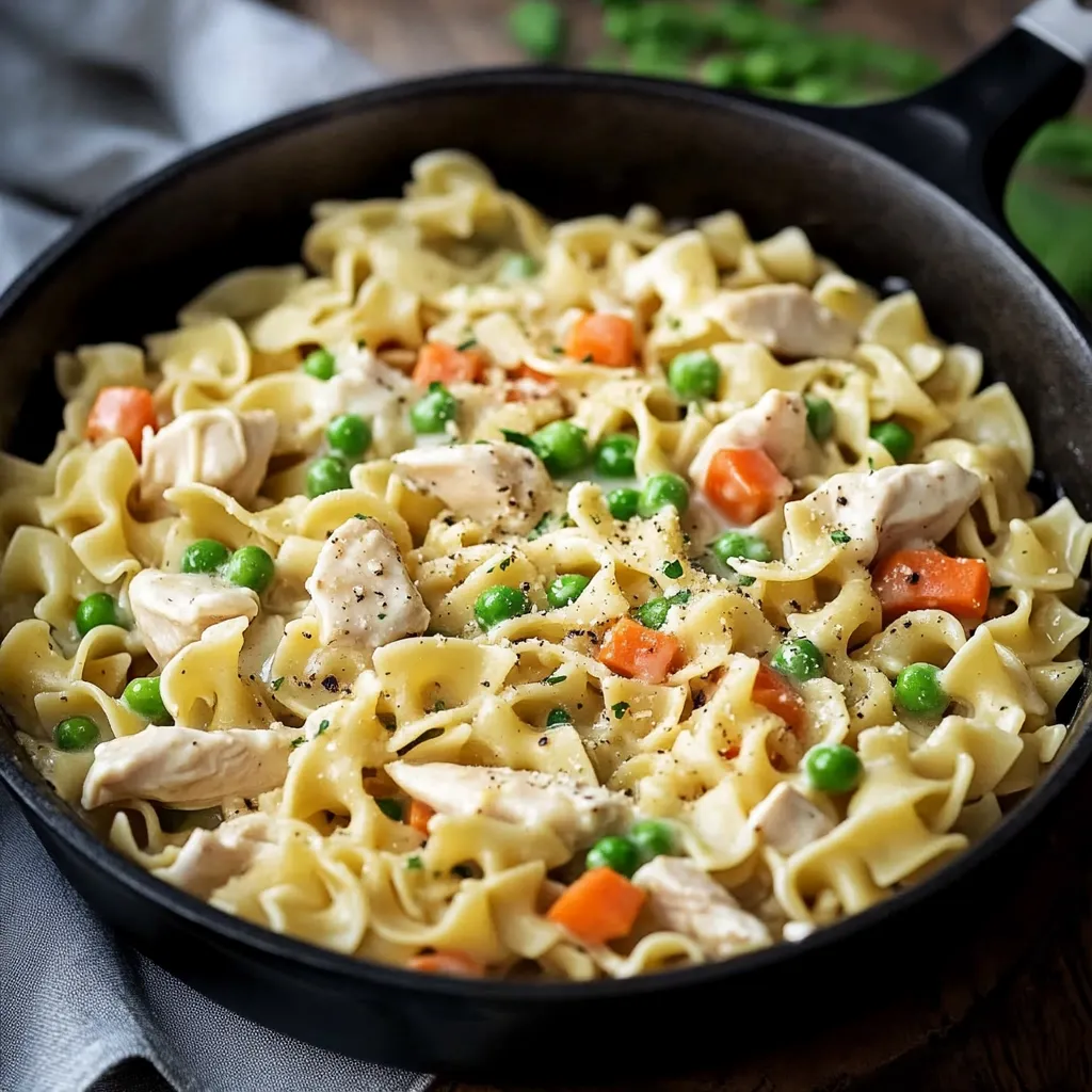 Easy Chicken Pot Pie Noodle Skillet Recipe