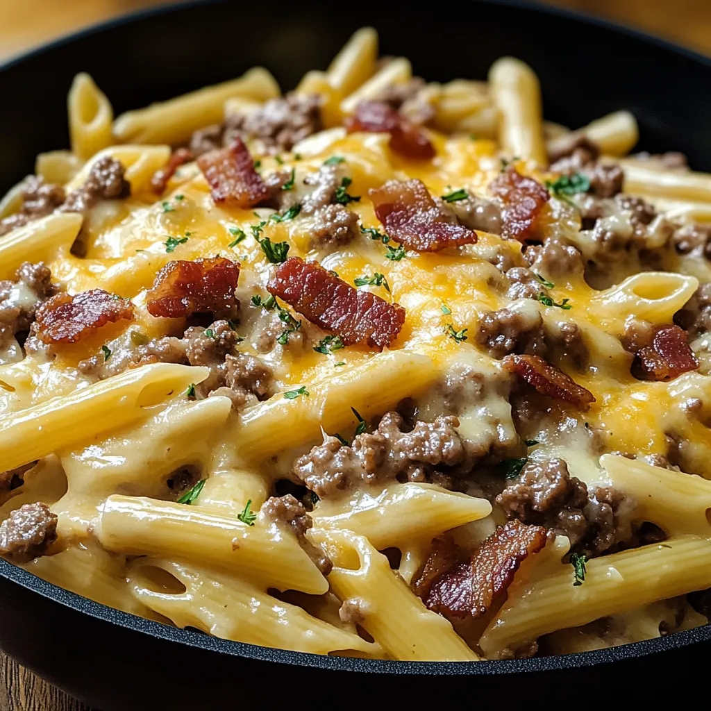 Loaded Bacon Cheeseburger Alfredo Pasta