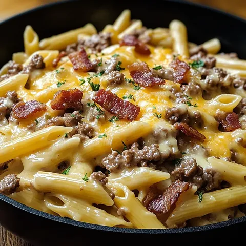 Loaded Bacon Cheeseburger Alfredo Pasta