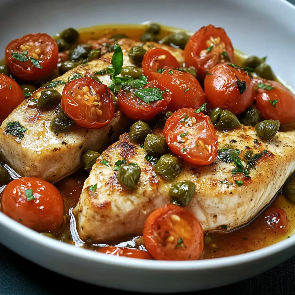 Easy Pan-Roasted Swordfish with Cherry Tomatoes & Capers