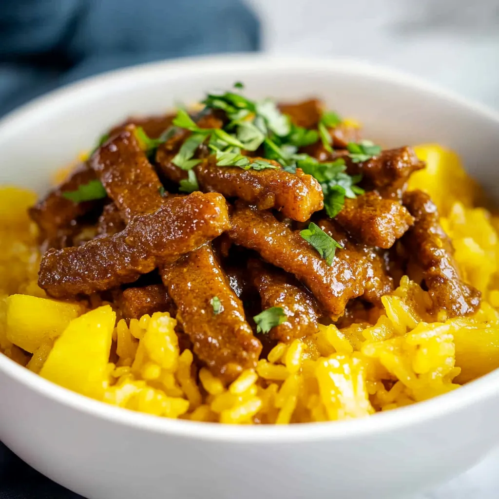 Curry Seitan with Pineapple Rice