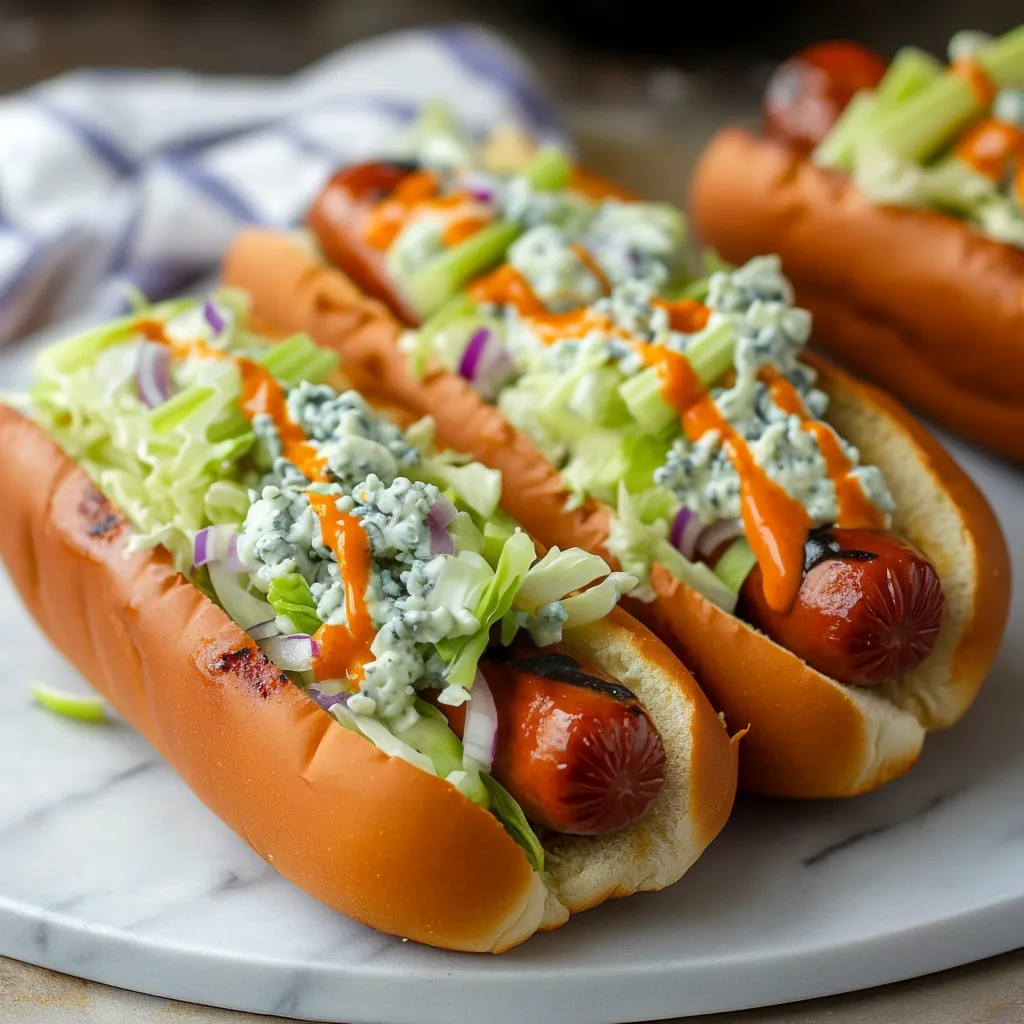 Spicy Buffalo Hotdogs with Blue Cheese Slaw Recipe