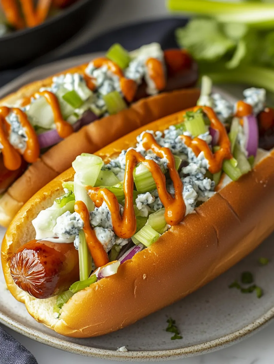 Easy Spicy Buffalo Hotdogs with Blue Cheese Slaw Recipe