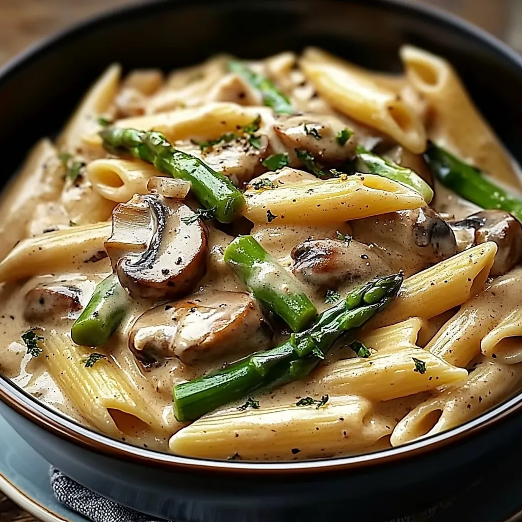 Creamy Mushroom & Asparagus Chicken Penne