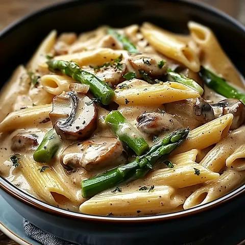 Creamy Mushroom & Asparagus Chicken Penne