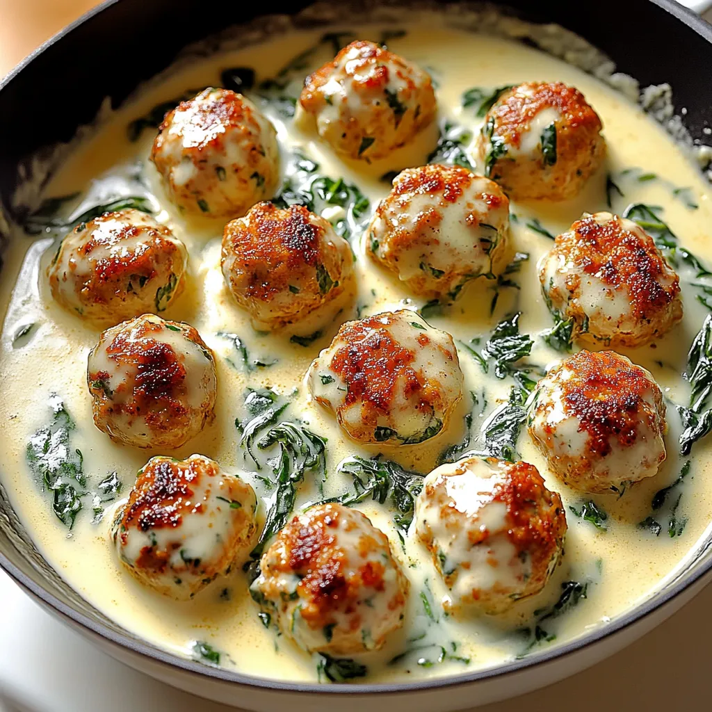 Baked Chicken Ricotta Meatballs with Spinach Alfredo Sauce