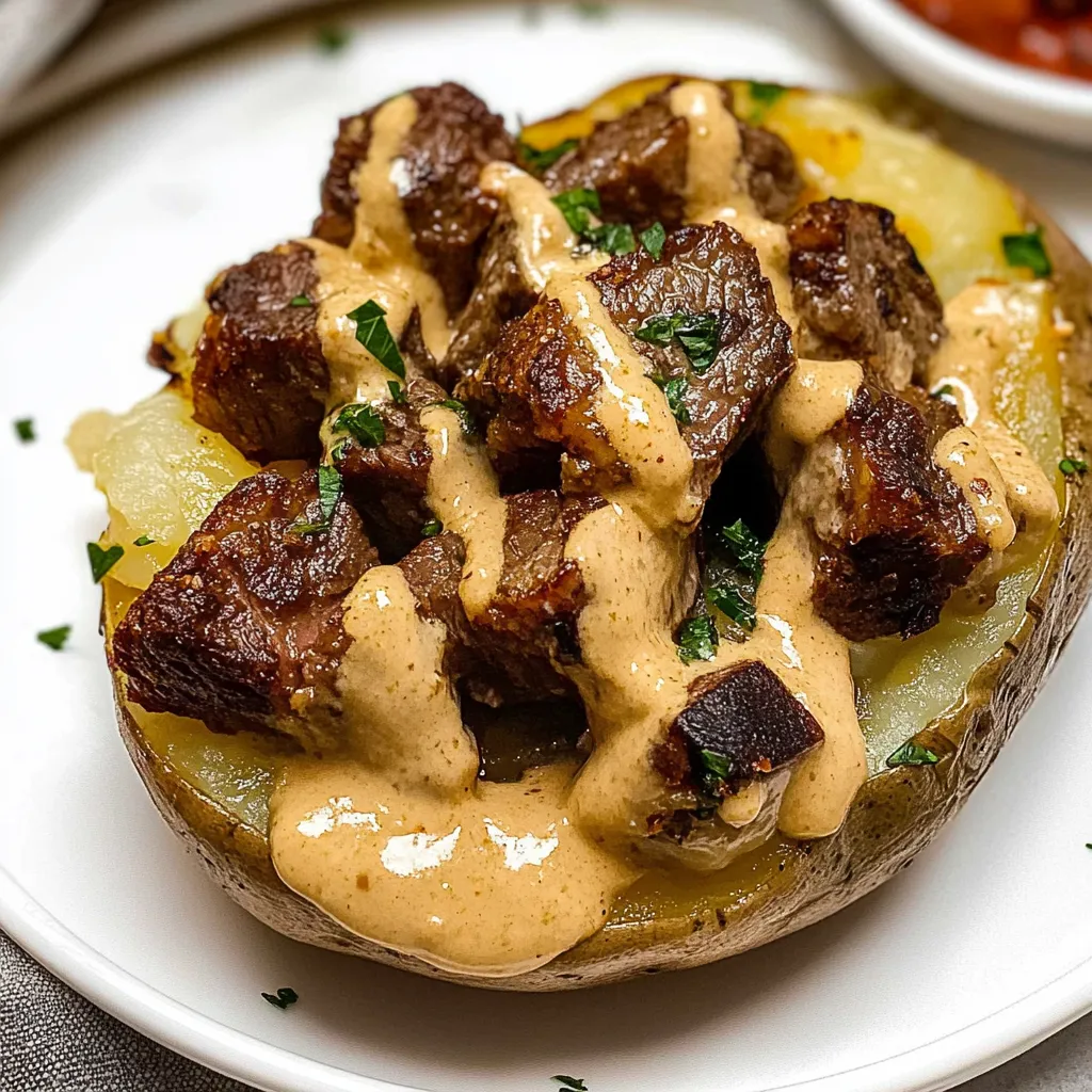 Delicious Loaded Baked Potato with Garlic Butter Steak Bites Recipe