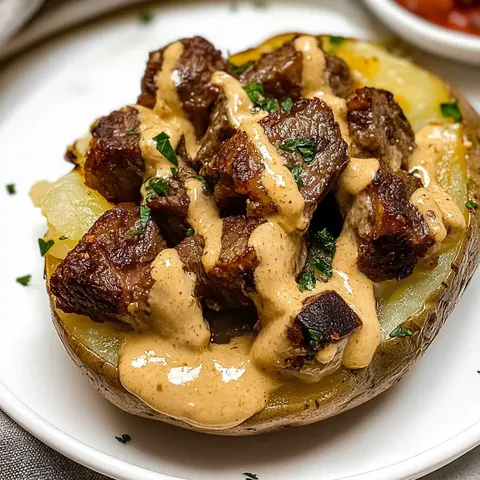 Delicious Loaded Baked Potato with Garlic Butter Steak Bites Recipe