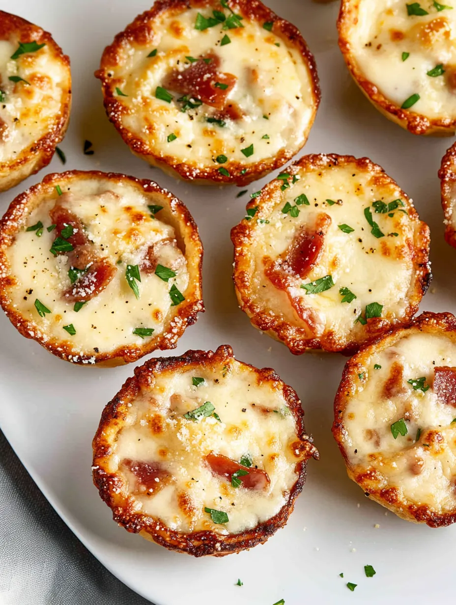 Chicken Alfredo Pizza Puffs with Bacon & Garlic Butter