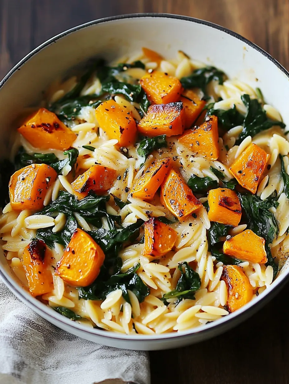 Creamy Orzo with Roasted Butternut Squash & Spinach