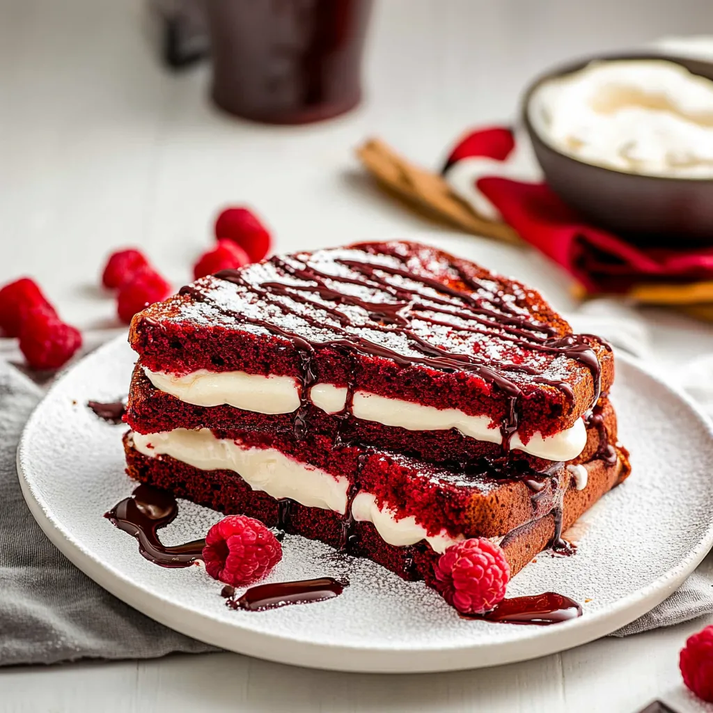 Red Velvet French Toast with Vanilla Bean Cheesecake Filling