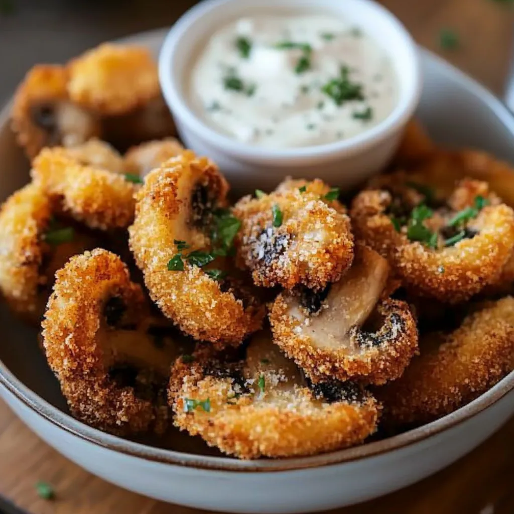 Crispy Fried Sliced Mushrooms with Ranch Dip