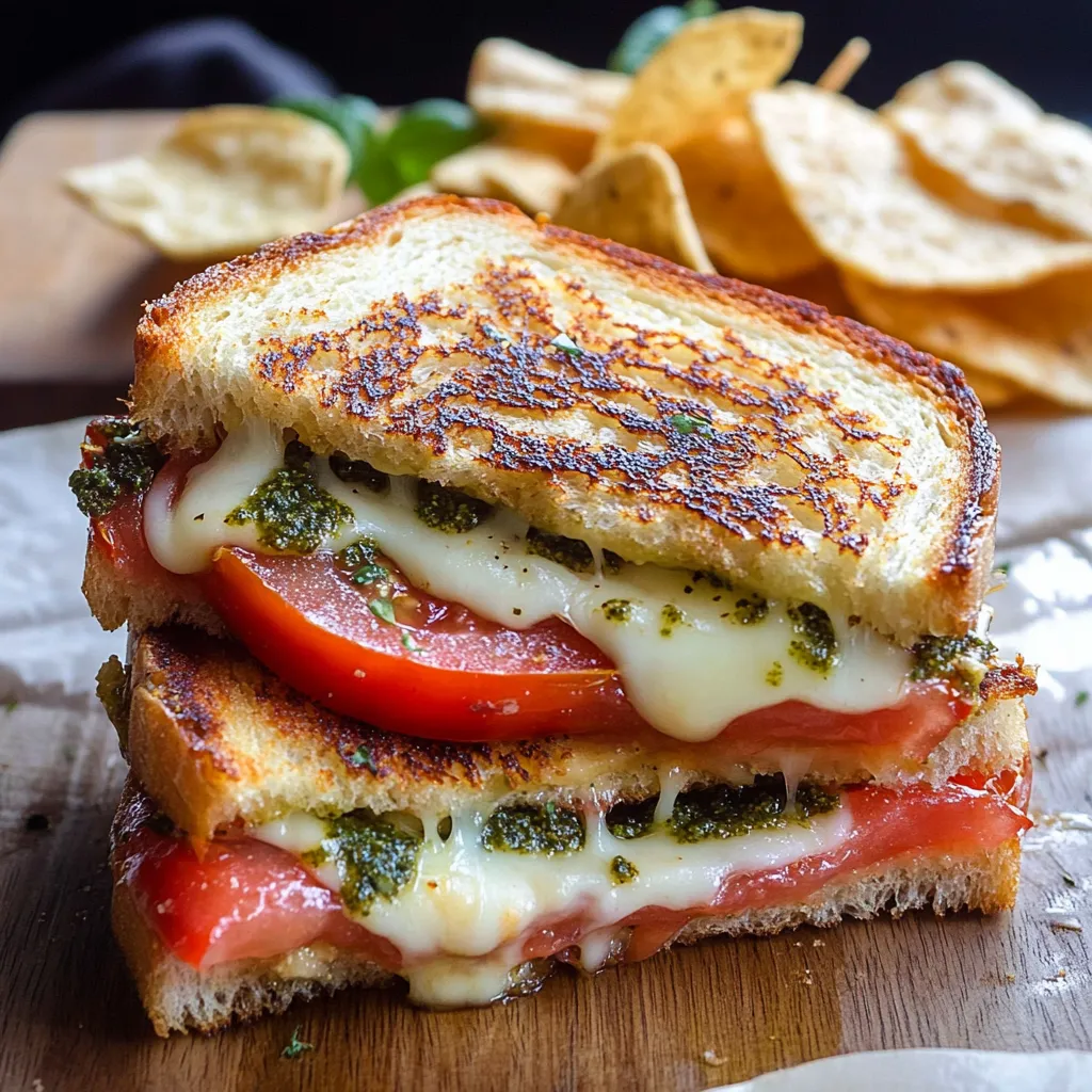 Tomato Basil Grilled Cheese with Aged Cheddar on Sourdough