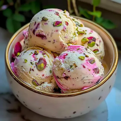 No-Churn Rose Pistachio Cheesecake Ice Cream Recipe