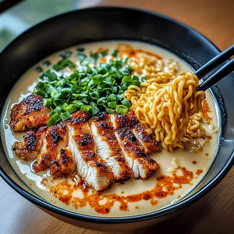 Spicy Chicken Ramen with Creamy Garlic Sauce