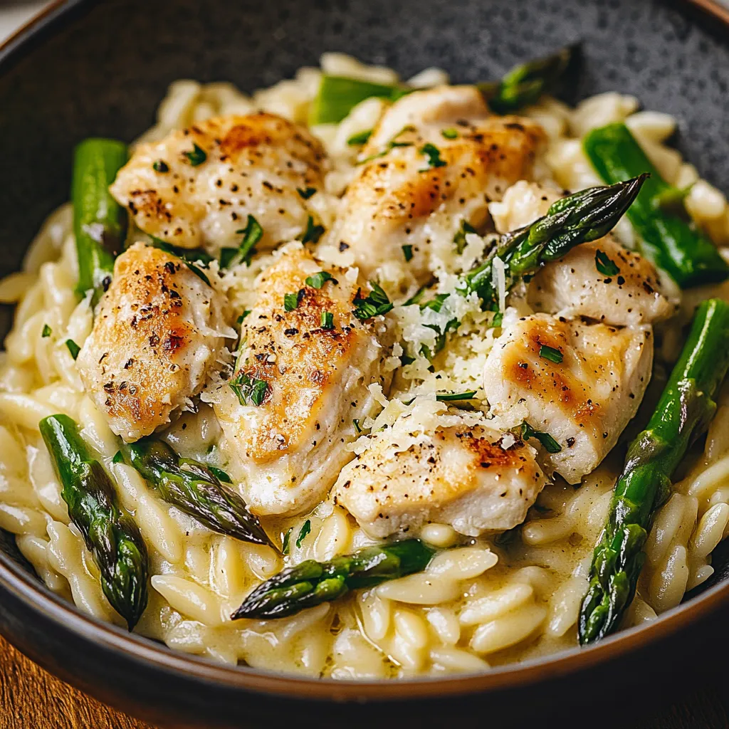 Creamy Parmesan Orzo with Chicken and Asparagus