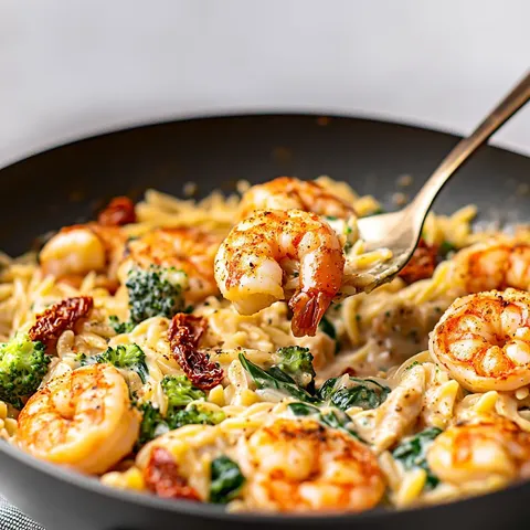 Creamy Prawn Orzo with Sun-Dried Tomatoes