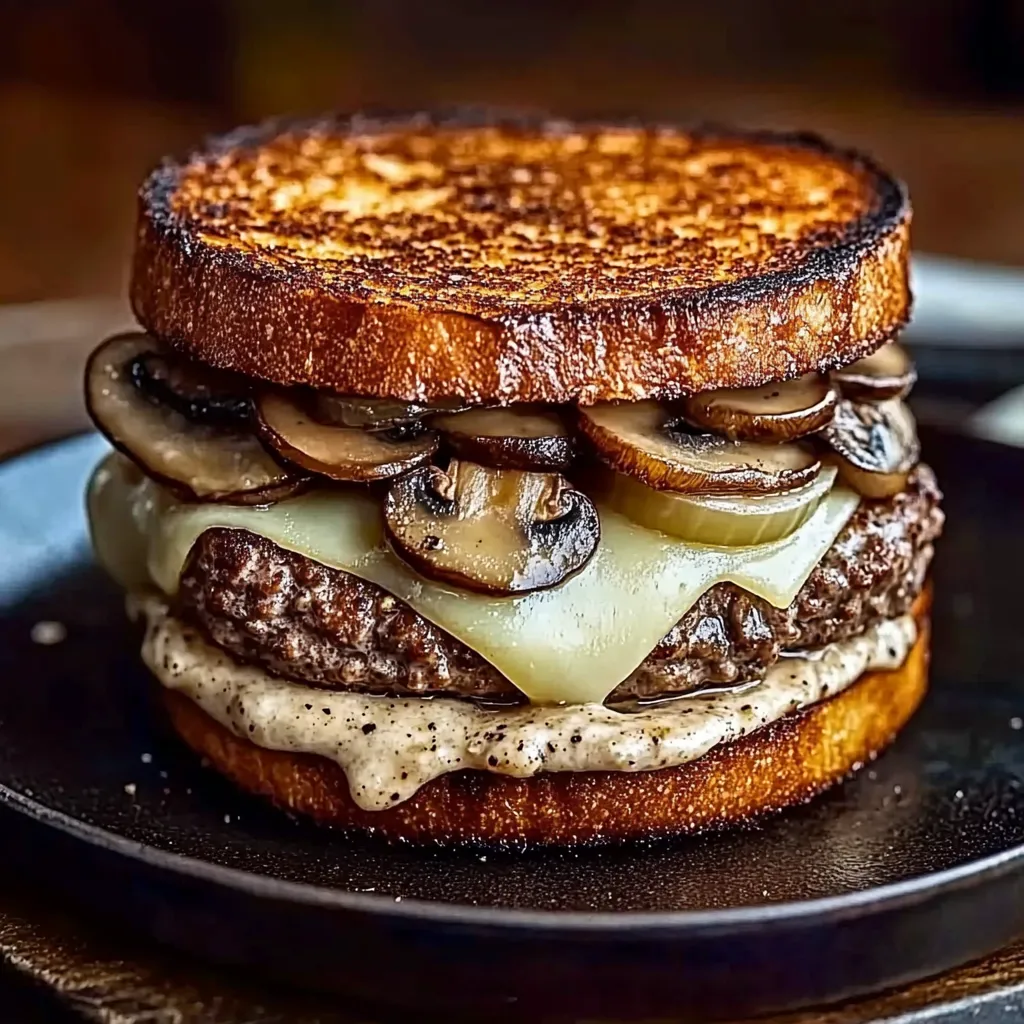 Mushroom Swiss Patty Melt on Rye