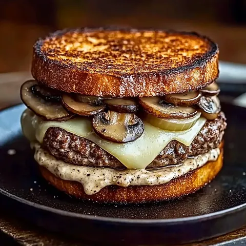 Mushroom Swiss Patty Melt on Rye