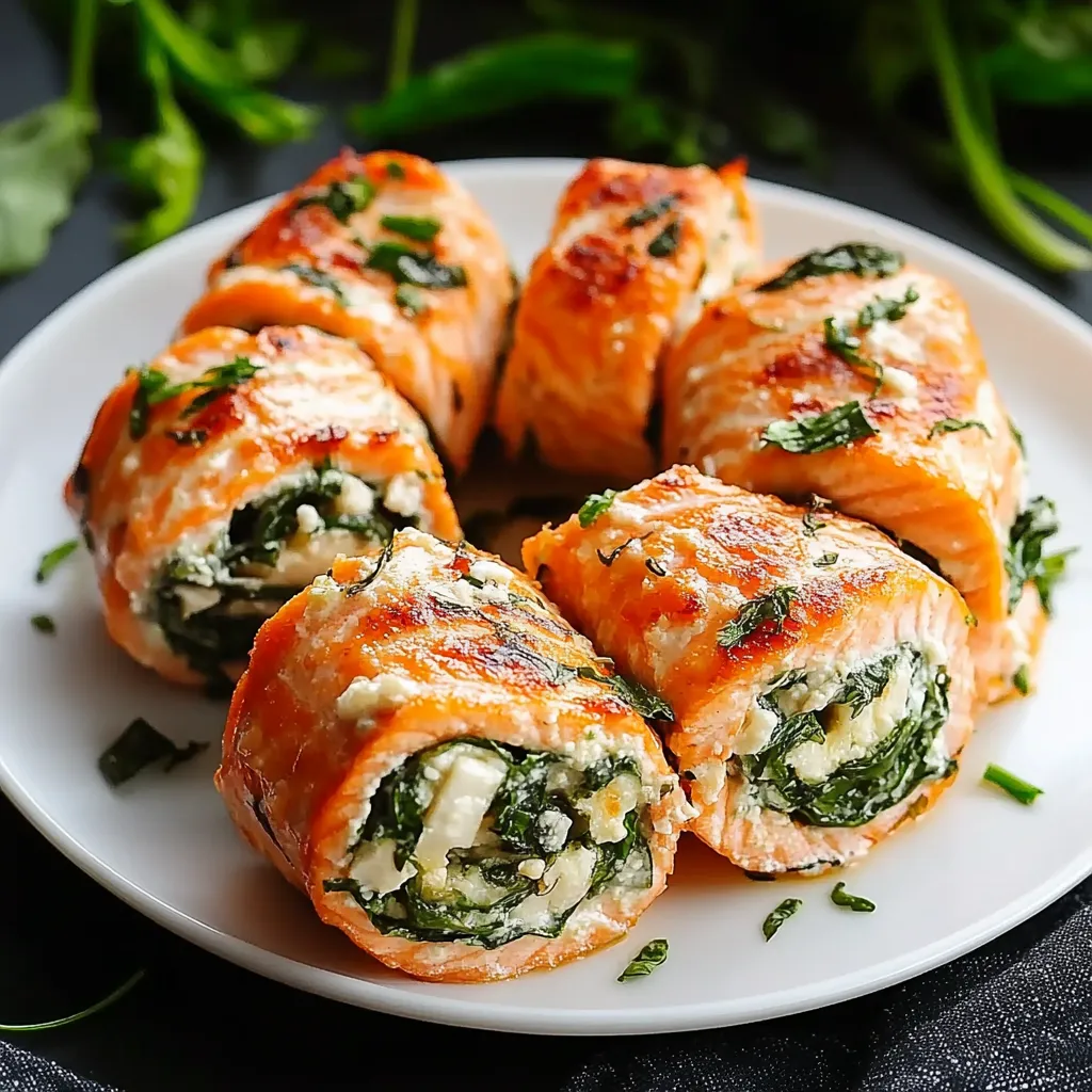 Spinach & Feta Stuffed Salmon Pinwheels