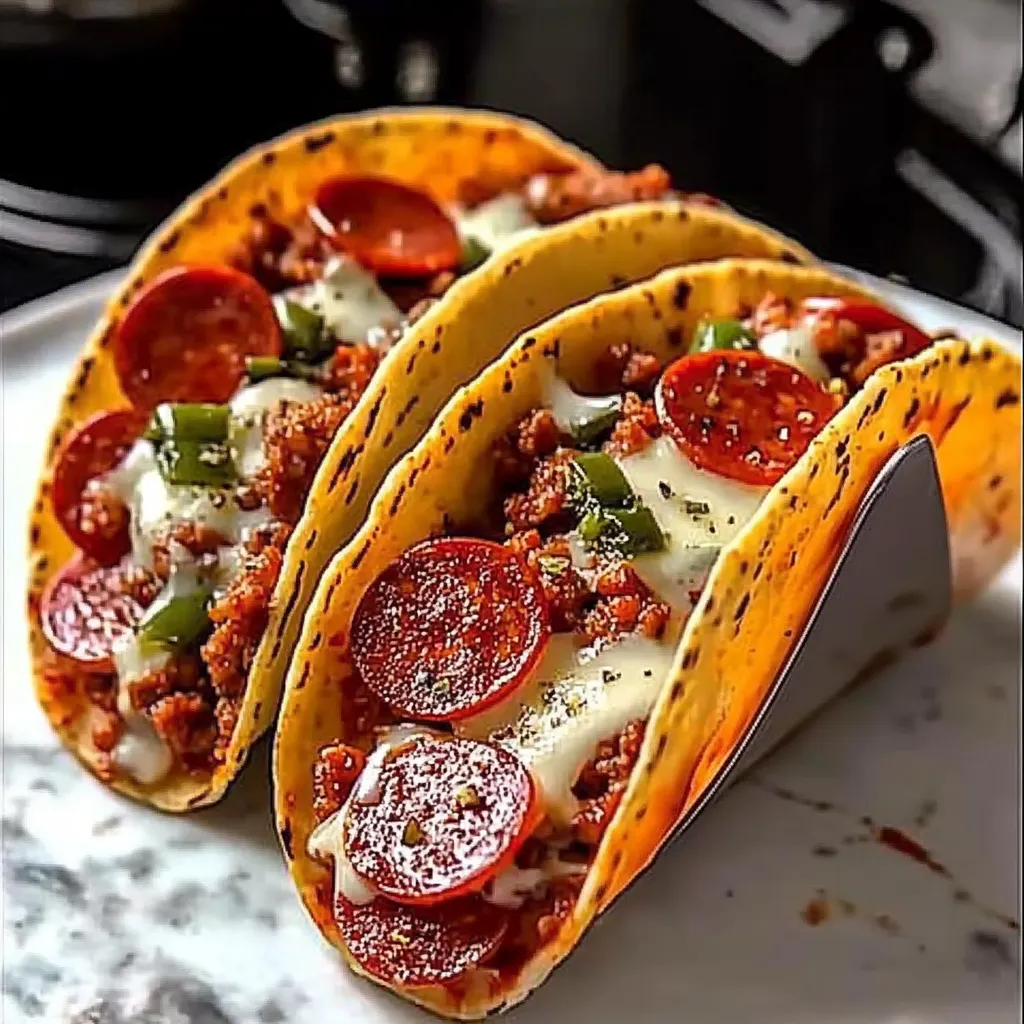 Pepperoni Pizza Tacos with Sausage & Mozzarella