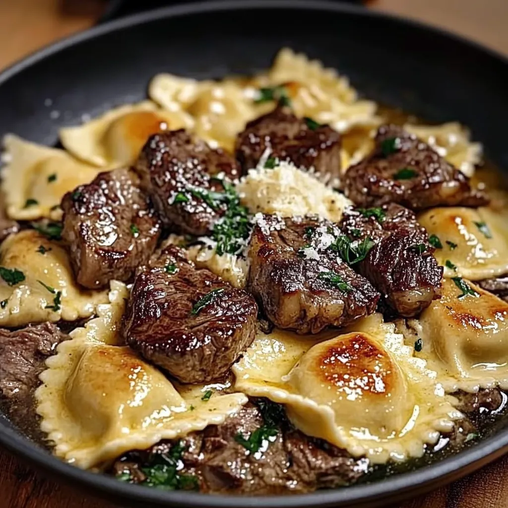 One-Skillet Garlic Butter Steak & Cheese Ravioli