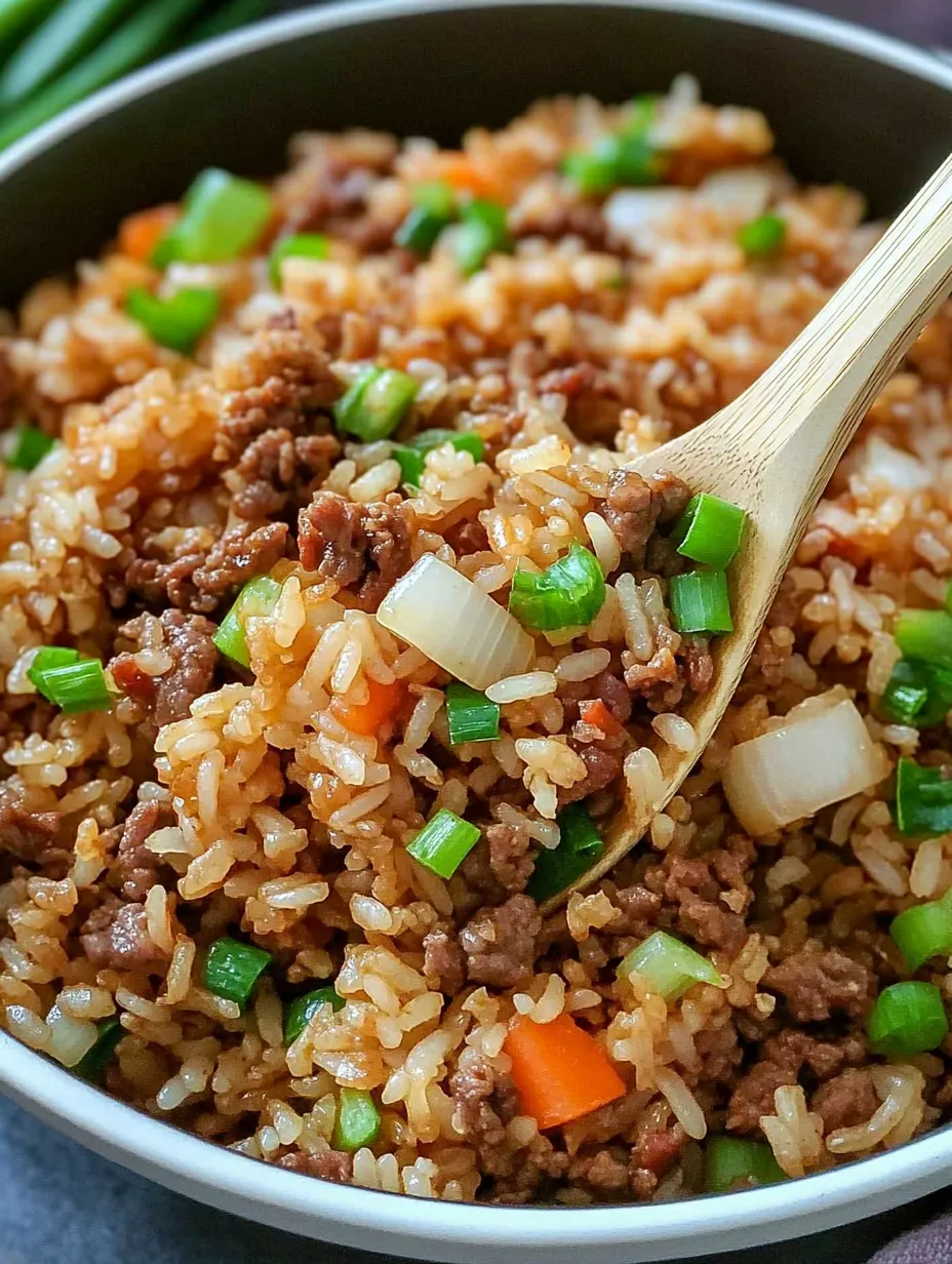 Onion Beef Fried Rice with Mixed Veggies