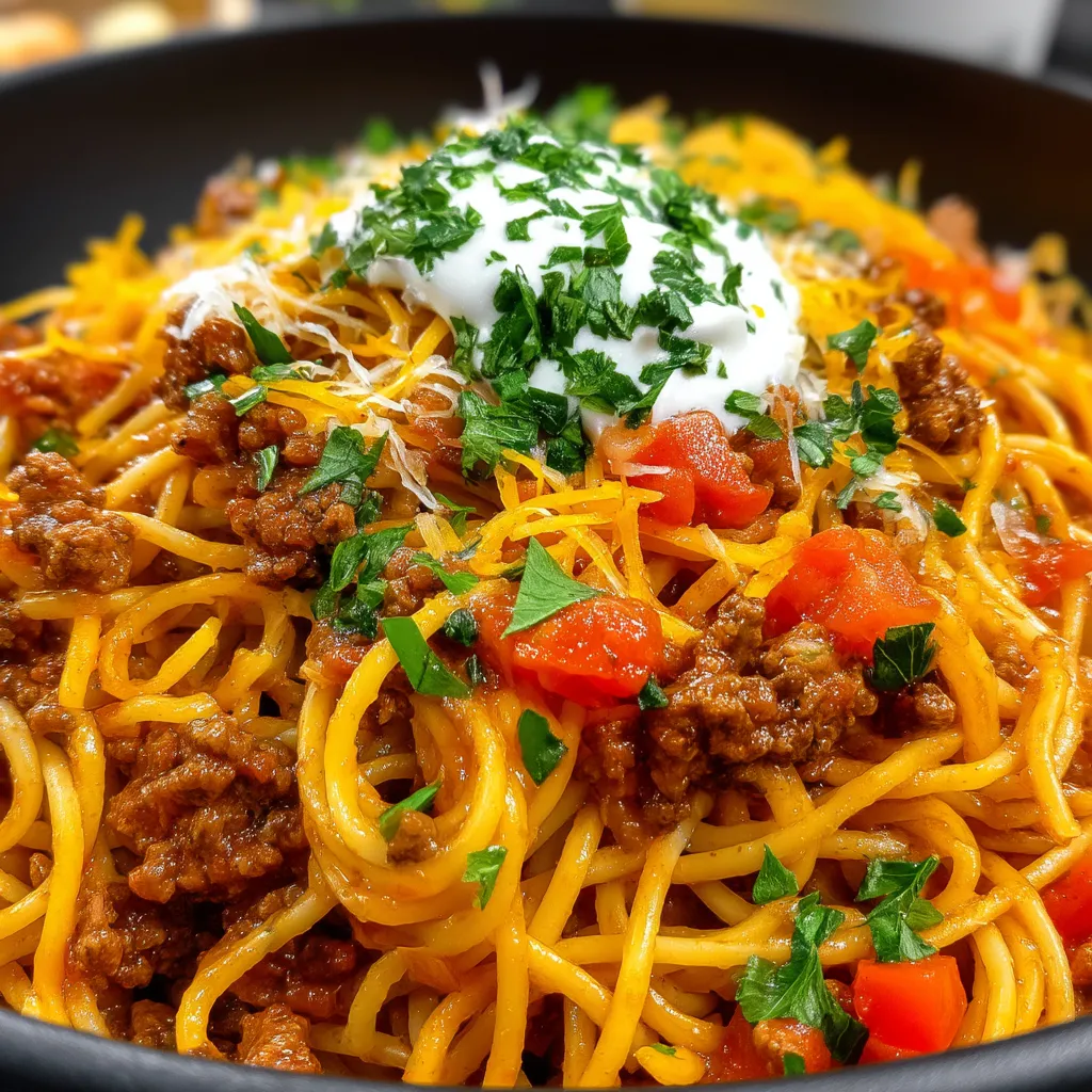 A bowl of spaghetti with meat and cheese on top.