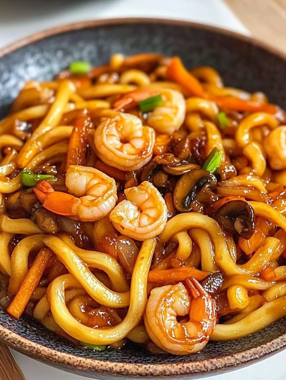 Shrimp Yaki Udon with Carrots, Mushrooms & Stir-Fry Sauce