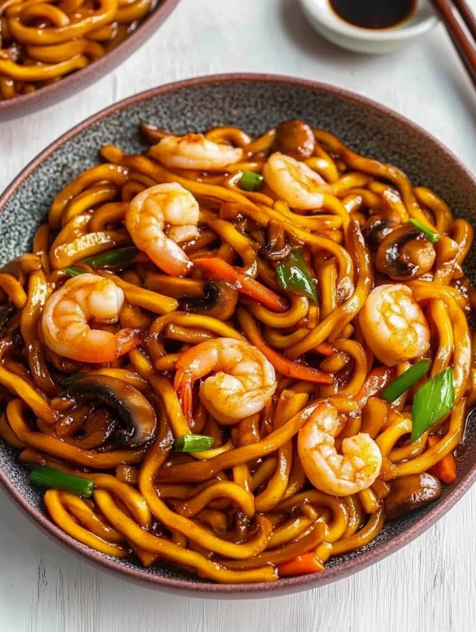 Shrimp Yaki Udon with Carrots, Mushrooms & Stir-Fry Sauce