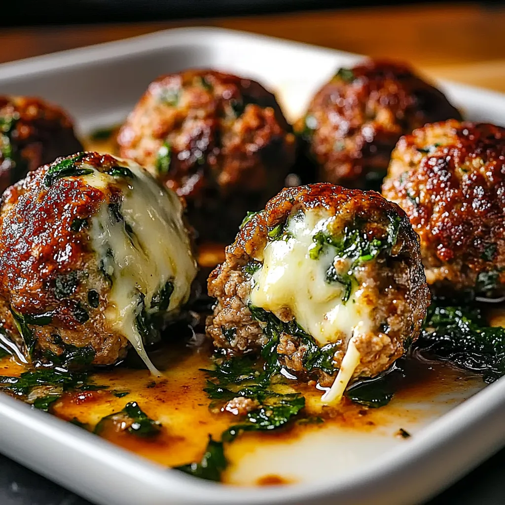 Mozzarella-Stuffed Spinach Garlic Meatballs