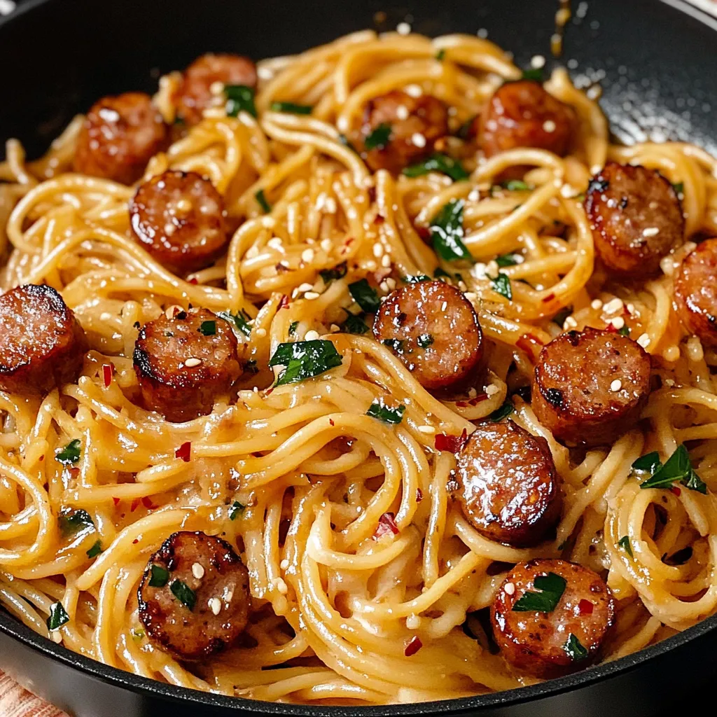 Sticky Honey Garlic Sausage Pasta Skillet