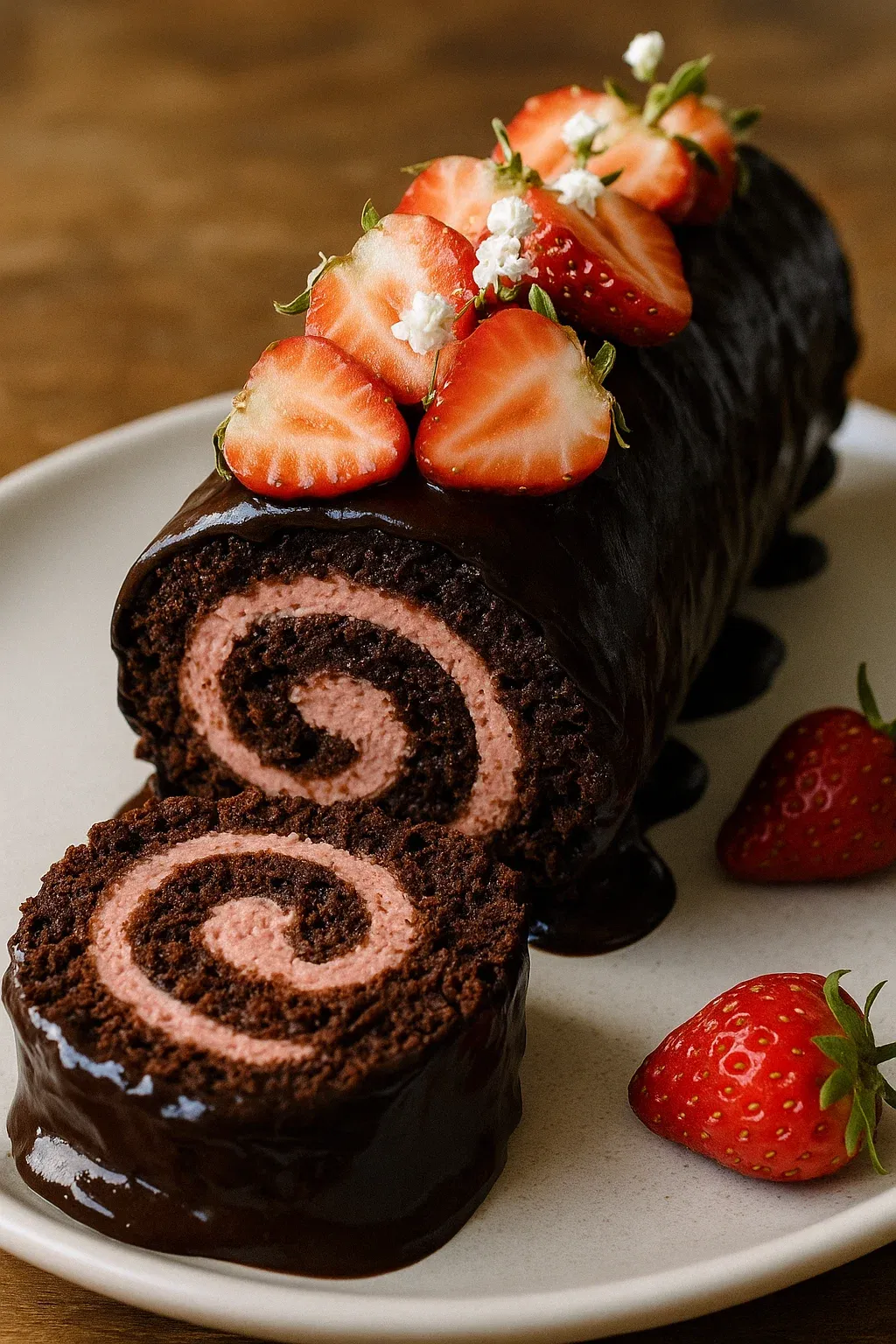 Easy Chocolate Swiss Roll with Strawberry Buttercream