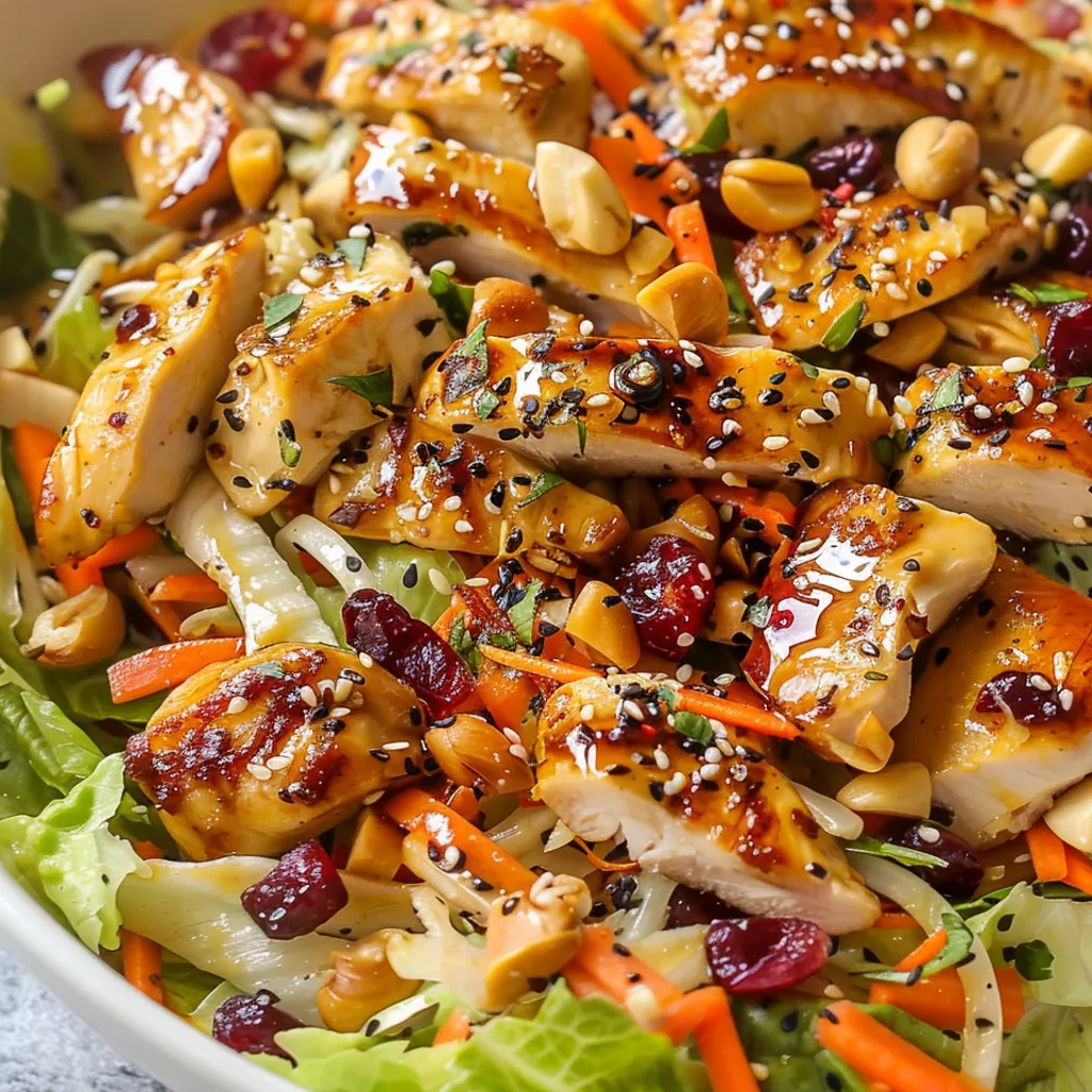 A bowl of Asian chicken cranberry salad.