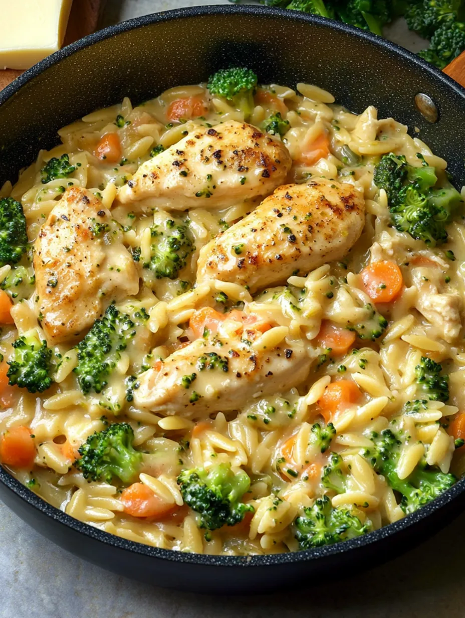 One-Pot Cheesy Chicken and Broccoli Orzo