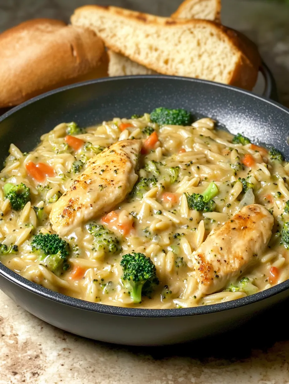 One-Pot Cheesy Chicken and Broccoli Orzo