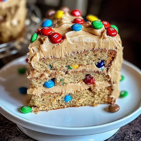 Peanut Butter Cake with M&M’s and Creamy Frosting