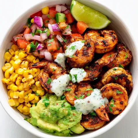 Shrimp Bowl with Corn, Avocado, and Salsa