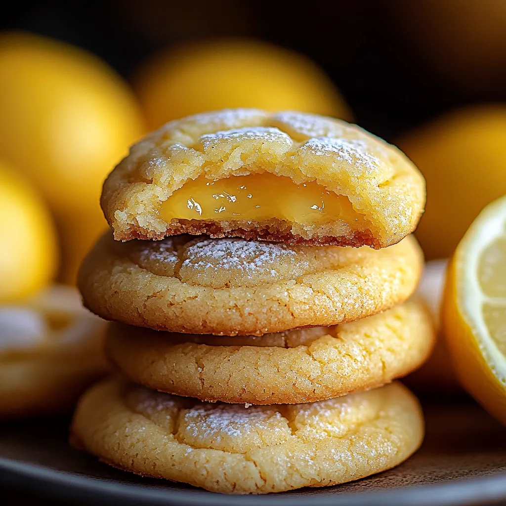 A stack of lemon cookies with powdered sugar on top.