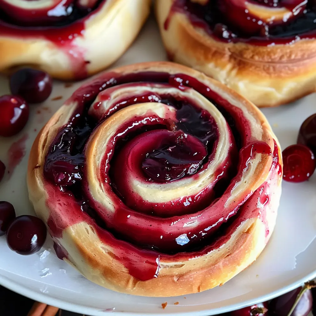 Cherry cinnamon rolls with homemade filling.