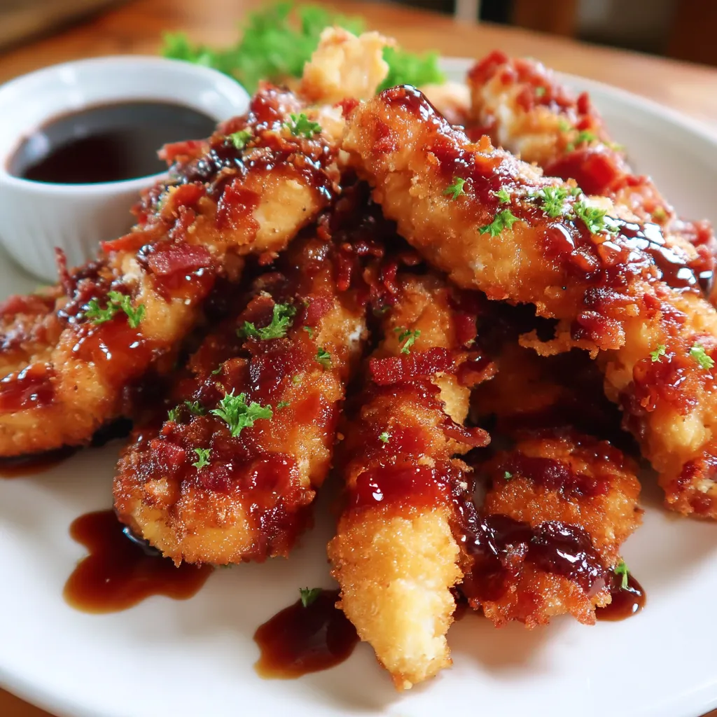 Bacon brown sugar chicken tenders on a plate.